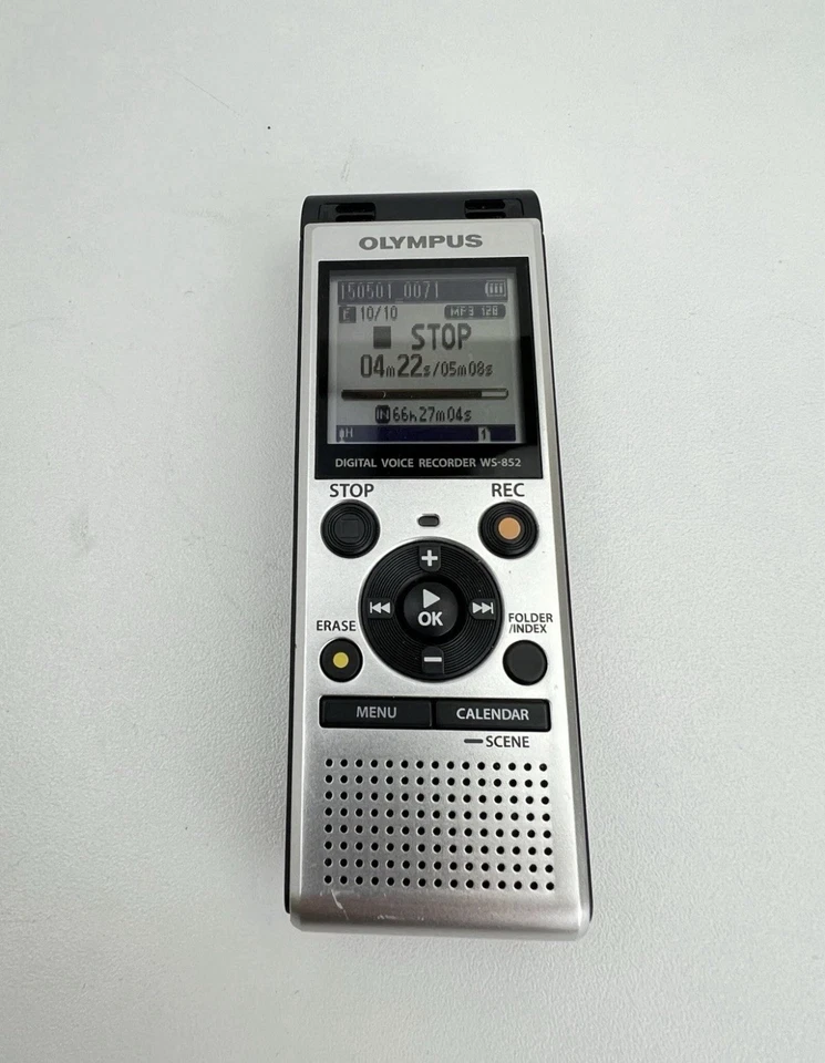 Grabadora de voz digital Olympus WS-852 plateada con ranura USB y micro SD manual de trabajo Foto 2 de 4