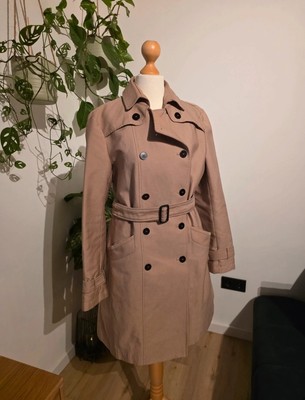 Klassischer Zara Basic Trenchcoat Beige/Camel mit Hahnentritt-Futter | Gr. L