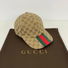 Gucci GG Monogram Pattern Logo Center Web Canvas Baseball Cap Hat Beige Size M