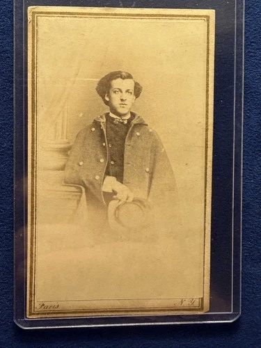 Civil War New York Soldier CDV Photo In Great Coat With Hat Faris Broadway Back