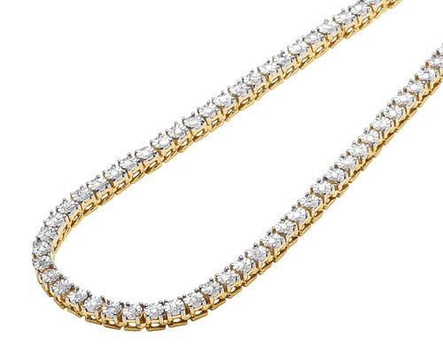 Single Row Illusion Set 1.25 CT Diamond Tennis Chain Necklace Yellow/White Go... - Picture 2 of 6