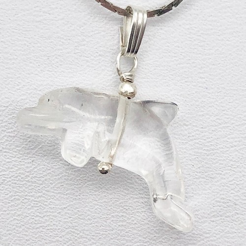 Quartz Dolphin Pendant Necklace | Semi Precious Stone Jewelry | Silver Pendant - 第 5/6 張圖片