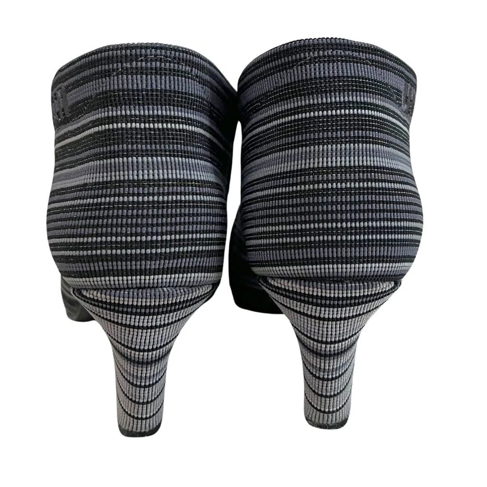 BOTINES DE TACÓN TEXTIL A RAYAS PLEGABLES NEGROS GRIS NUDE NUEVOS SIN ETIQUETAS UNITED - 38 (7.5) Foto 3 de 4