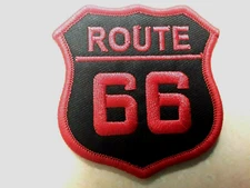 1 pc Red on Black Route 66 shield EMB.PATCH 2-5/8"x2-5/8" IRON/SEW-ON 