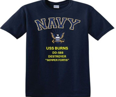 USS BURNS  DD-588 * DESTROYER*EAGLE SHIRT* NAVY OFFICIALLY LICENSED