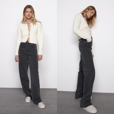 ZARA Premium 90's High Rise Wide Leg Full Length Jeans Black Size 2 | eBay