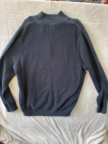 EDDIE BAUER SWEATER PULLOVER 1/4 ZIP HENLEY GRAY RED WHITE COTTON LT L TALL - Picture 5 of 6
