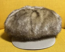 Faux Fur Newsboy Cap Apple Hat  XL Arlin Mod Beige Soft Fluffy NEW 