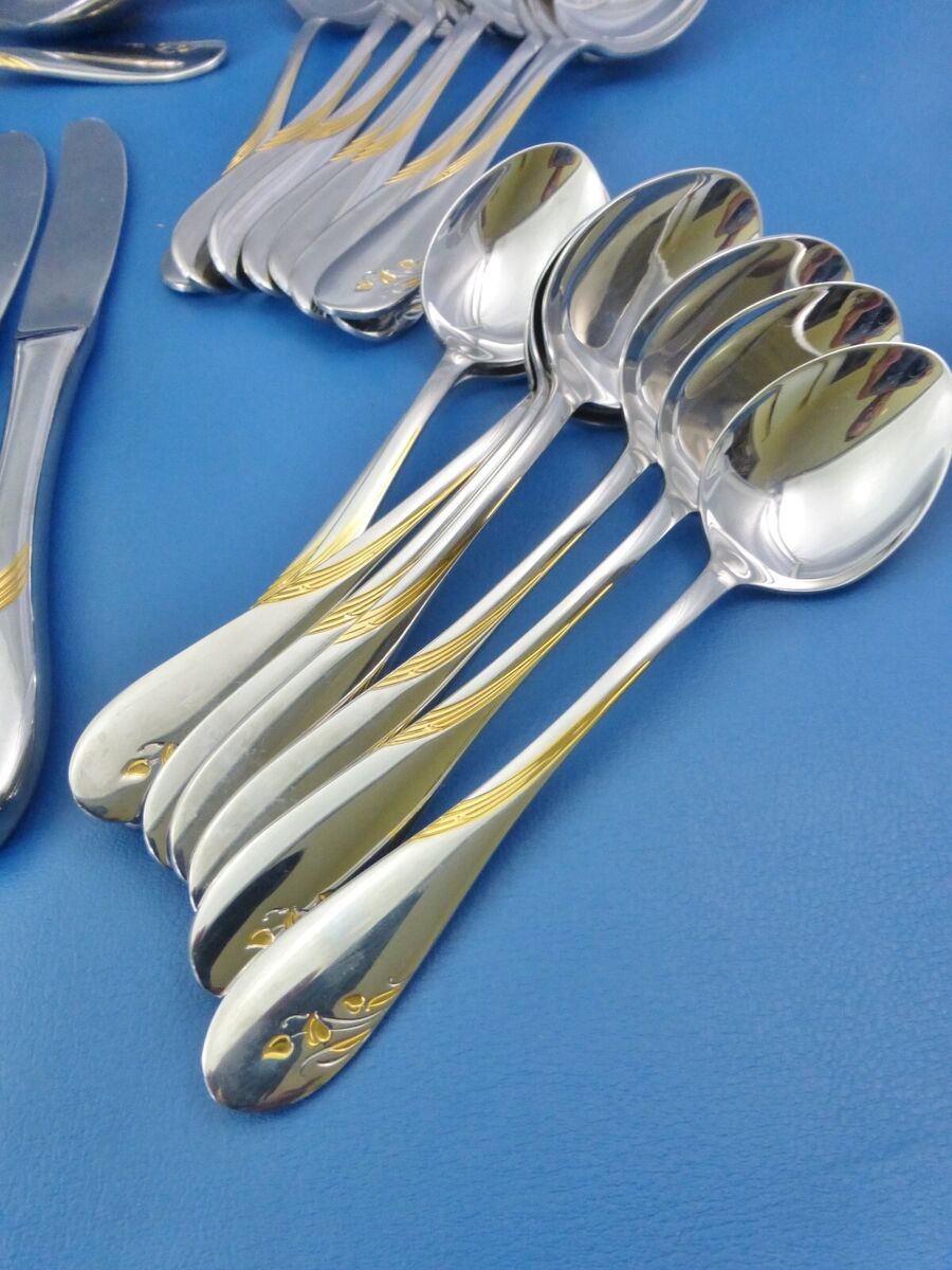 Vintage WMF Germany CAPRI Gold Gilt Cromargan® Stainless Steel 24pc  Flatware Set