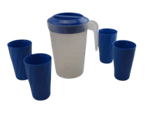 2.5 Liter Plastic Water Pitcher with Lid and 4 Cups, Blue – Perfect for Serving