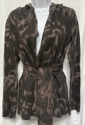 LUCKY BRAND XL Jacket Kimono Hoodie Jingo IKat Cat Tiger Animal Y2K Vintage