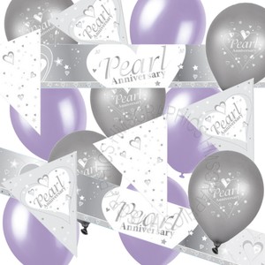 Pearl 30th Wedding Anniversary Bunting Banner Lilac Balloons Party