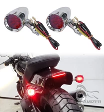 Chrome Motorcycle Bullet LED Red Brake Turn Signal Brake Tail Light For Harley