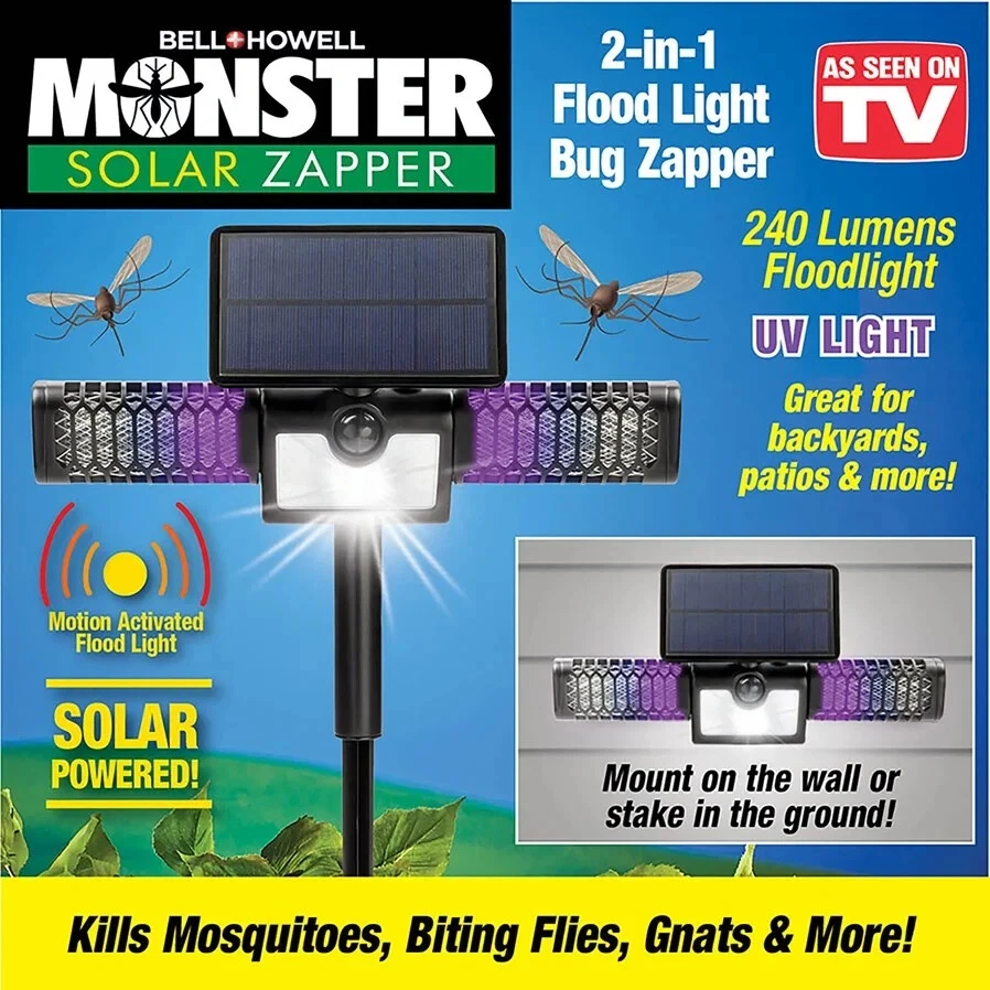 Bell Howell 2 in 1 Solar Powered Flood Light Bug Mosquito