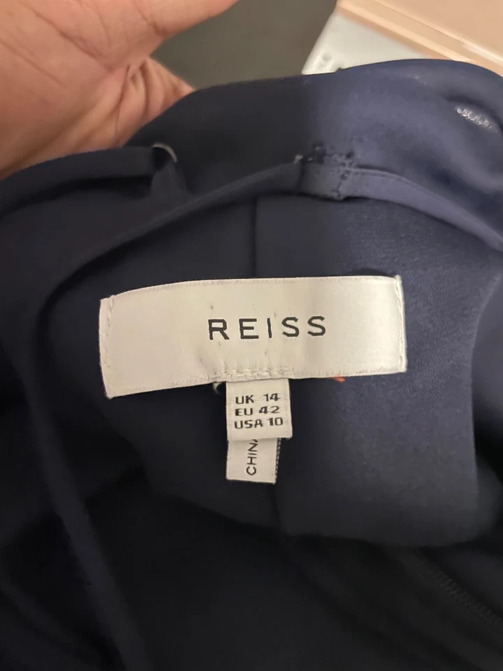 Reiss Womens Jumpsuit Size US 10 Navy Viscose Wide Leg Strap Lace Trim Pleated - Image 3 of 4