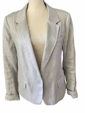 Witchery Silver Grey Shiny Linen Blend/ Cotton Lined Blazer Jacket Size 14