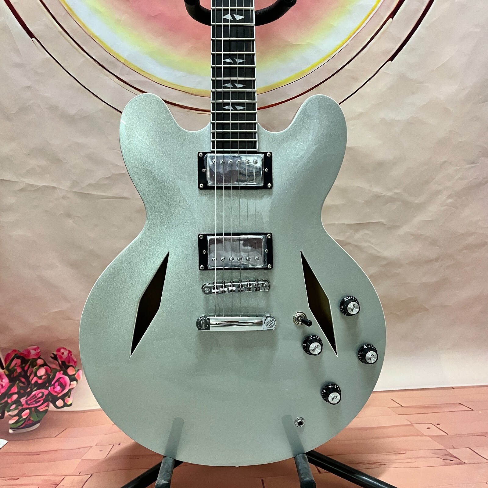 DG335 Style Semi-Hollow Electric Guitar with Maple Body & Silver Rhombic Hole
