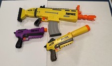 Three Fortnite Nerf Guns Two Pistols, One With Silencer and Fortnite Scar Used