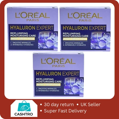 L`OREAL PARIS 3 X L'Oreal Hyaluron Expert Replumping Moisturising Night Cream 50ml