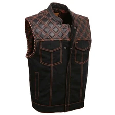 Milwaukee Leather 3037 Men's 'Wrecker' Denim/Leather Club Style Motorcycle Vest