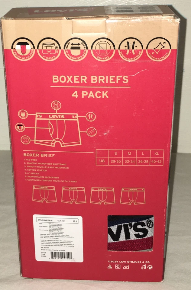 Paquete de 4 calzoncillos boxer Levis para hombre ropa interior talla S (28-30) nuevos grises negros azules Foto 3 de 4