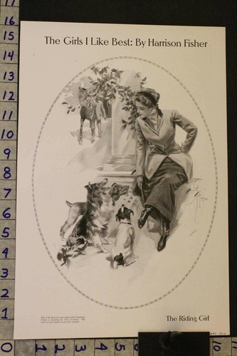 1910 EQUESTRIAN RIDING GIRL FASHION ANIMAL DOG COLLIE FISHER ART PRINT SE11