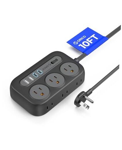 Flat Extension Cord 10 ft, Power Strip Long Cord with 4 USB Ports (2 10FT Black-image