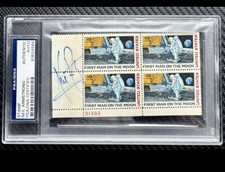 NEIL ARMSTRONG Auto Signed First Man On The Moon Stamp Block RARE PSA Slabbed