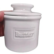 L. TREMAIN French The Original Butter Bell 2 Pc White Crock Keeper Dish Server