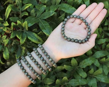 Pyrite Bead Bracelet: 8 mm Round Crystals (Natural Pyrite Stretch Bracelet)