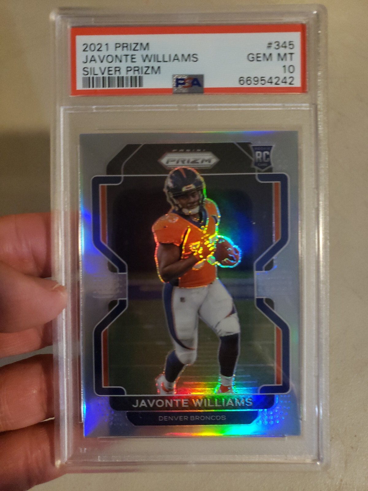 JAVONTE WILLIAMS 2021 Panini Prizm Silver #345 Rookie PSA 10 Gem Mint Broncos RC