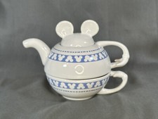 Disney Parks Gourmet Mickey Tea Set For One White And Blue Mickey Pattern Cute
