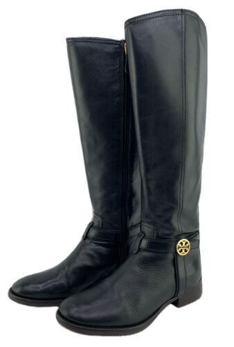 Tory Burch Bristol Tall Harness Riding Boots Women’s Sz 5.5M Black Leather Shoes - Picture 1 of 12