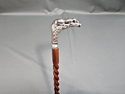 Holz  Gehstock Walking Stick Cane Stock silbern  97 cm Spazierstock gewendelt