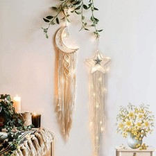 Moon Star Dream Catcher Decor, 2pcs Boho Home Moon Star Dreamcatcher, Macrame...