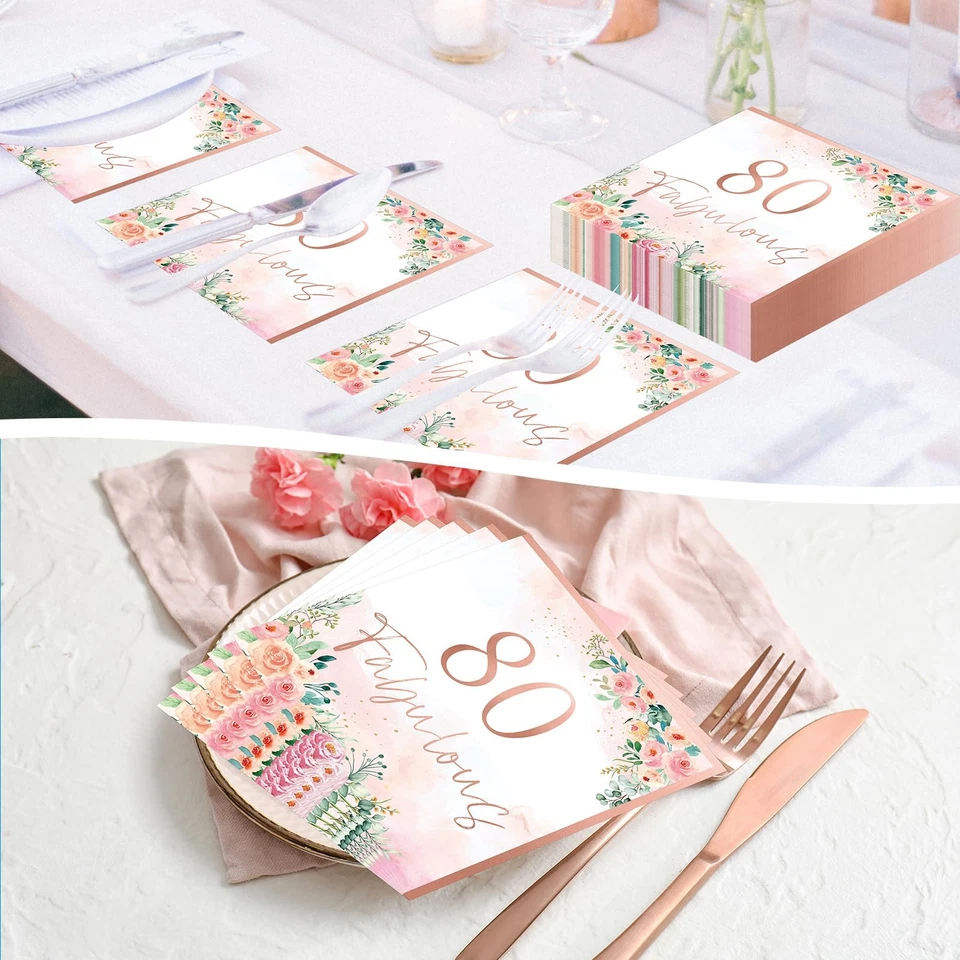50 piezas servilletas de cumpleaños 80 servilletas desechables de cóctel para decoración de aniversario Foto 2 de 4