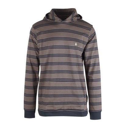 Volcom leichter Herrenpullover Hoodie marineblau hellbraun gestreift L/S