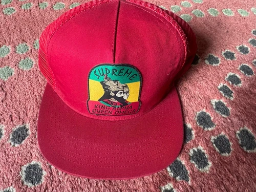 Casquette camionneur Supreme King Alpha Queen Omega rouge unisexe sortie FW2015 RARE !