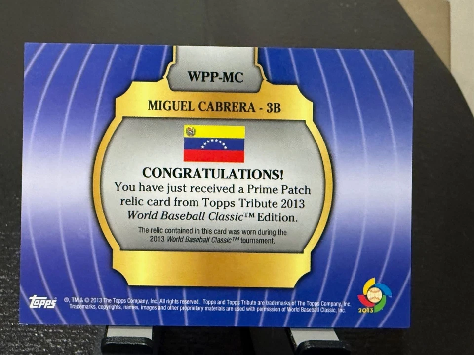 2013 Topps Tribute WBC Patch Miguel Cabrera Game Worn Patch Gold / 50 - Image 2 of 2