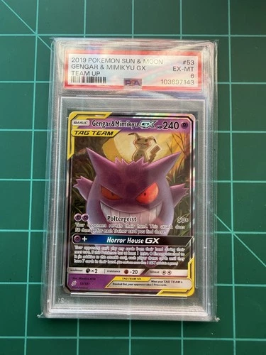 Pokémon Gengar & Mimikyu GX 53/181 Sun & Moon Team Up Holo Ultra Rare PSA 6