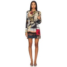 Alice + Olivia Delora Collage Print Long Sleeve Mesh Dress