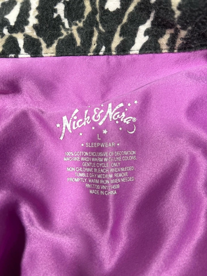 NICK & NORA Pijama Top Talla L Franela Leopardo Estampado Animal Marrón Negro Acogedor Foto 3 de 3