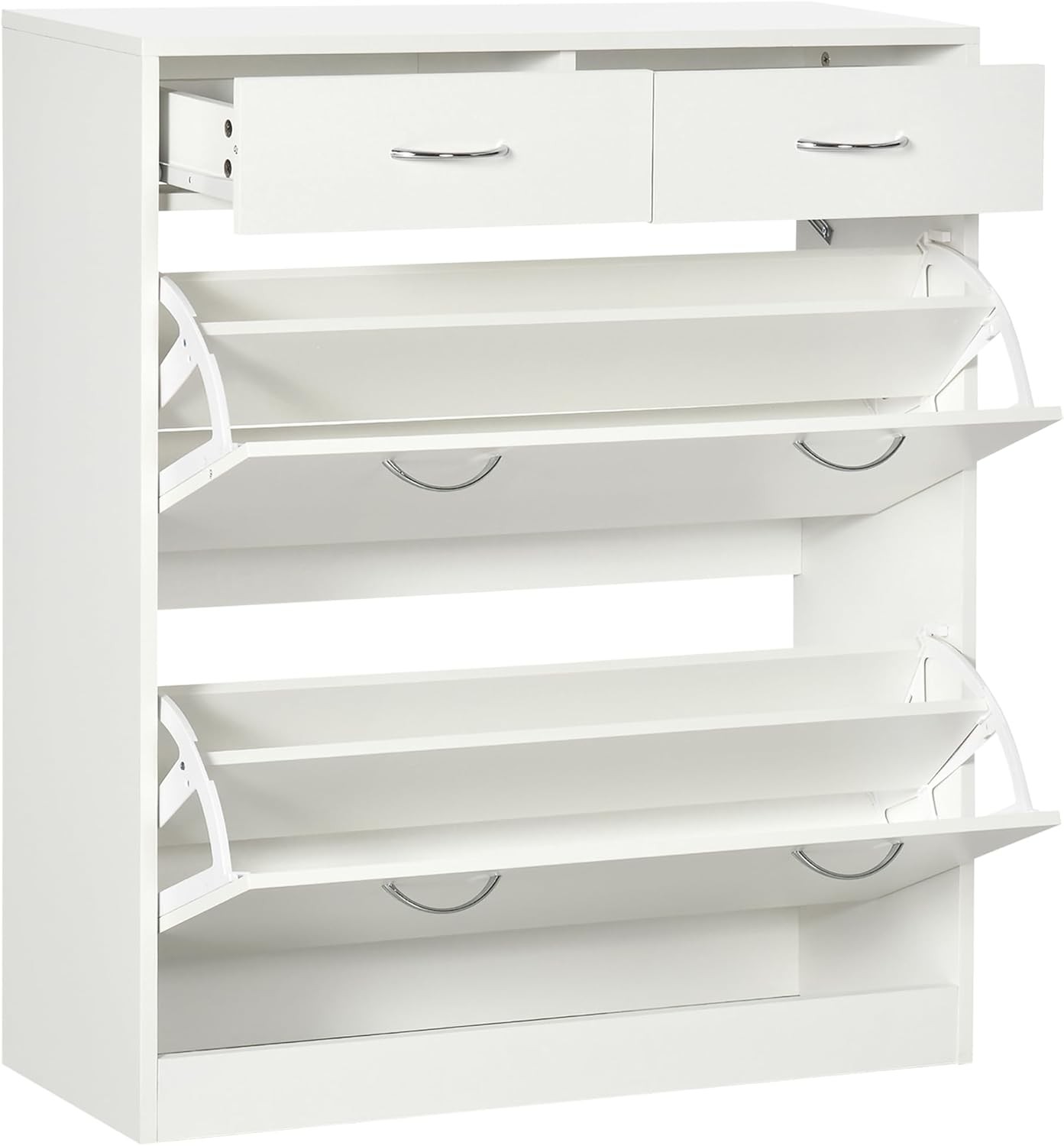 HOMCOM Slim Shoe Cabinet with 2 Flip Drawers for 12 Pairs of Shoes White
