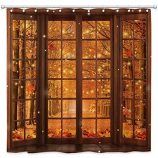 Fall Forest Scene Shower Curtain Autumn Maple Forest Window Bathroom Curtain ...