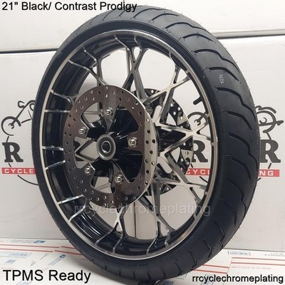 Harley 21'' Black /Cut Prodigy Front Wheel Metzeler Tire Rotor 24-26 Street Glide