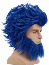 Beast Wig Beard Blue Cosplay Halloween Costume Wig with Breathable Capless Cap