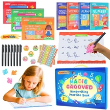 7 Books Magic Grooved Writing Practice, Reusable Workbooks, Pens, 10.24x7.29