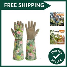 Leather Gardening Gloves for Women, Thorn Proof Breathable Ladies Rose Prunin...