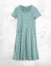 Womens Seasalt Short Sleeve Cotton Enor Jersey Dress Blue Sea Daisy Floral