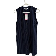 Steve Madden Navy Blue Pinstripe Button Front Vest Mini Dress Sleeveless Small